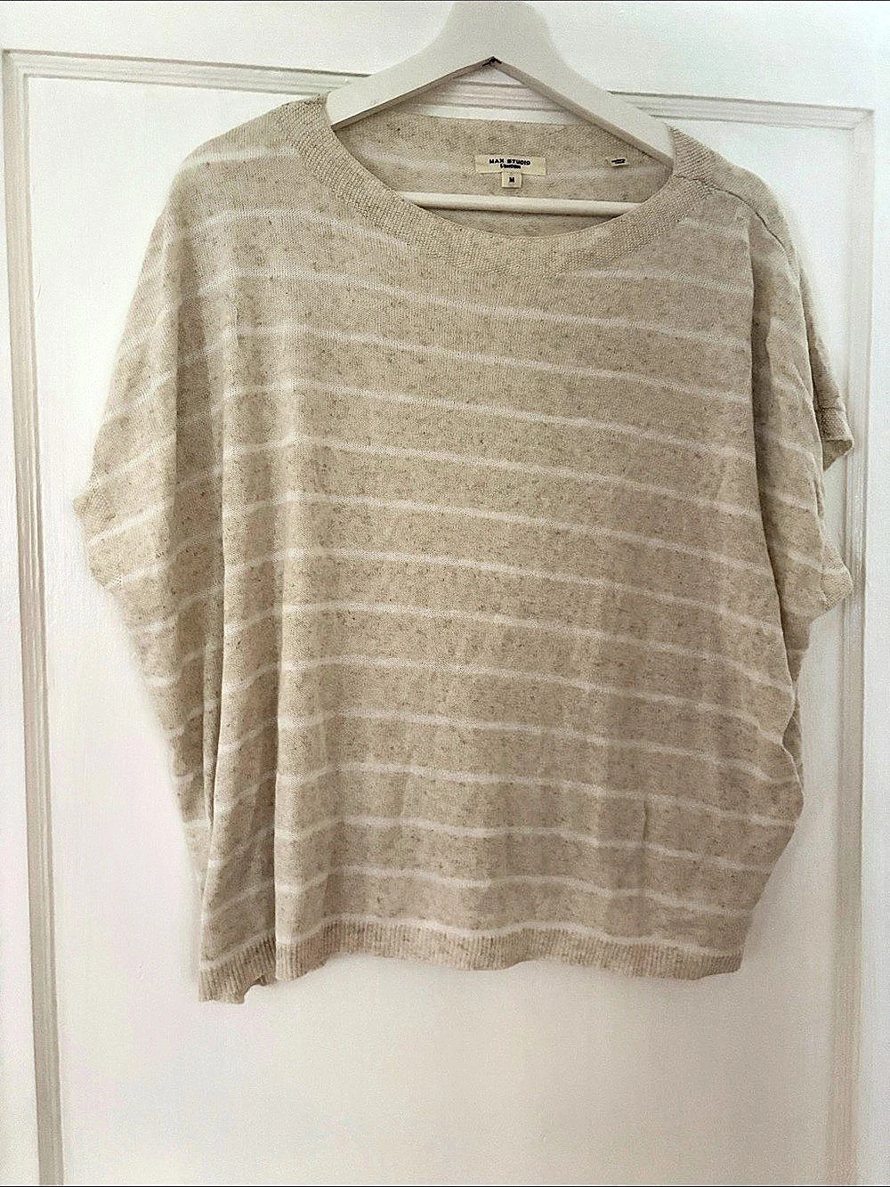 Max Studio Striped Knit Sweater in Cream Size Medium Like New